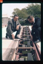 Walt Disney and Bob Gurr at Skyway test track